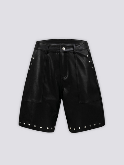 Schwarze Ledershorts - レザー