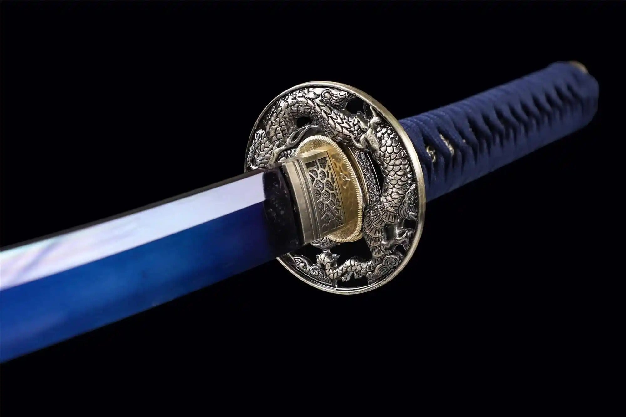 Blauer Drache Katana – Sammlerstück: detailreicher Katana im japanischen Stil