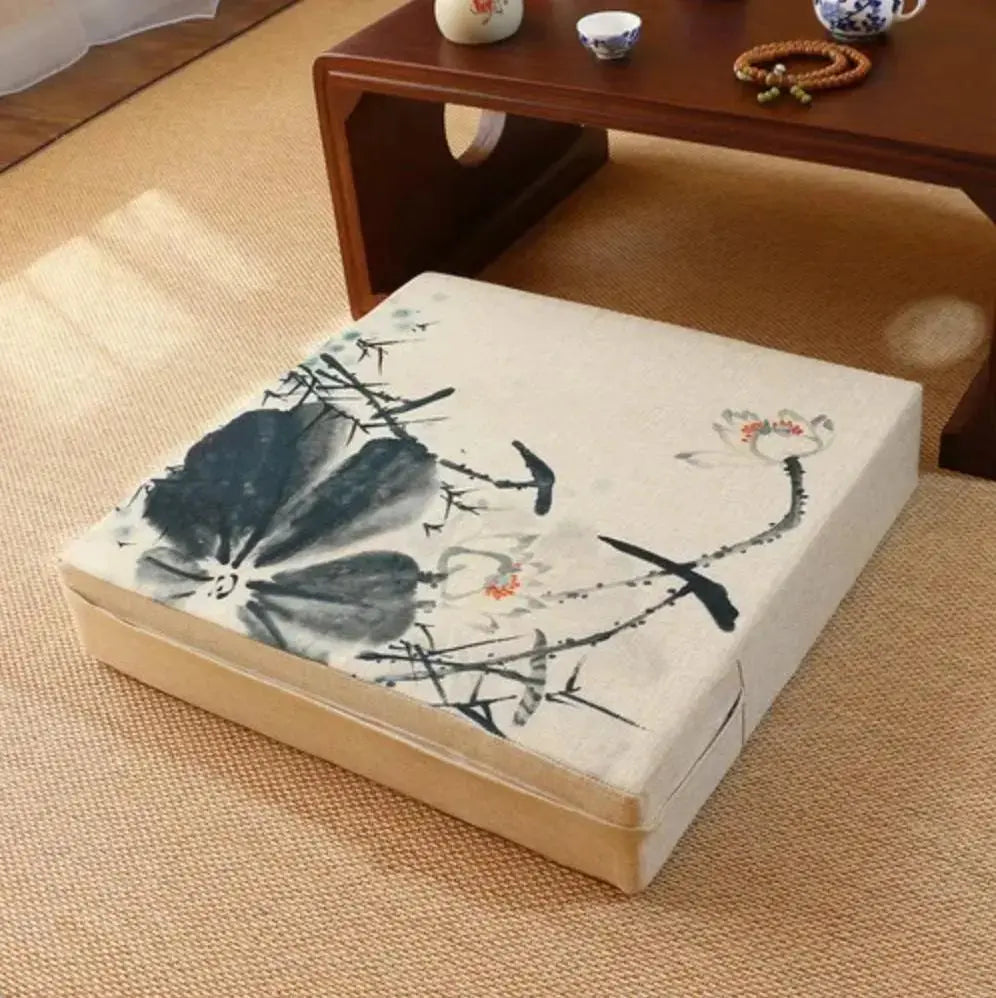 Japanisches quadratisches Blumenkissen 'Ogaki' – Dekokissen für Sofa und Bett, Premium-Qualität