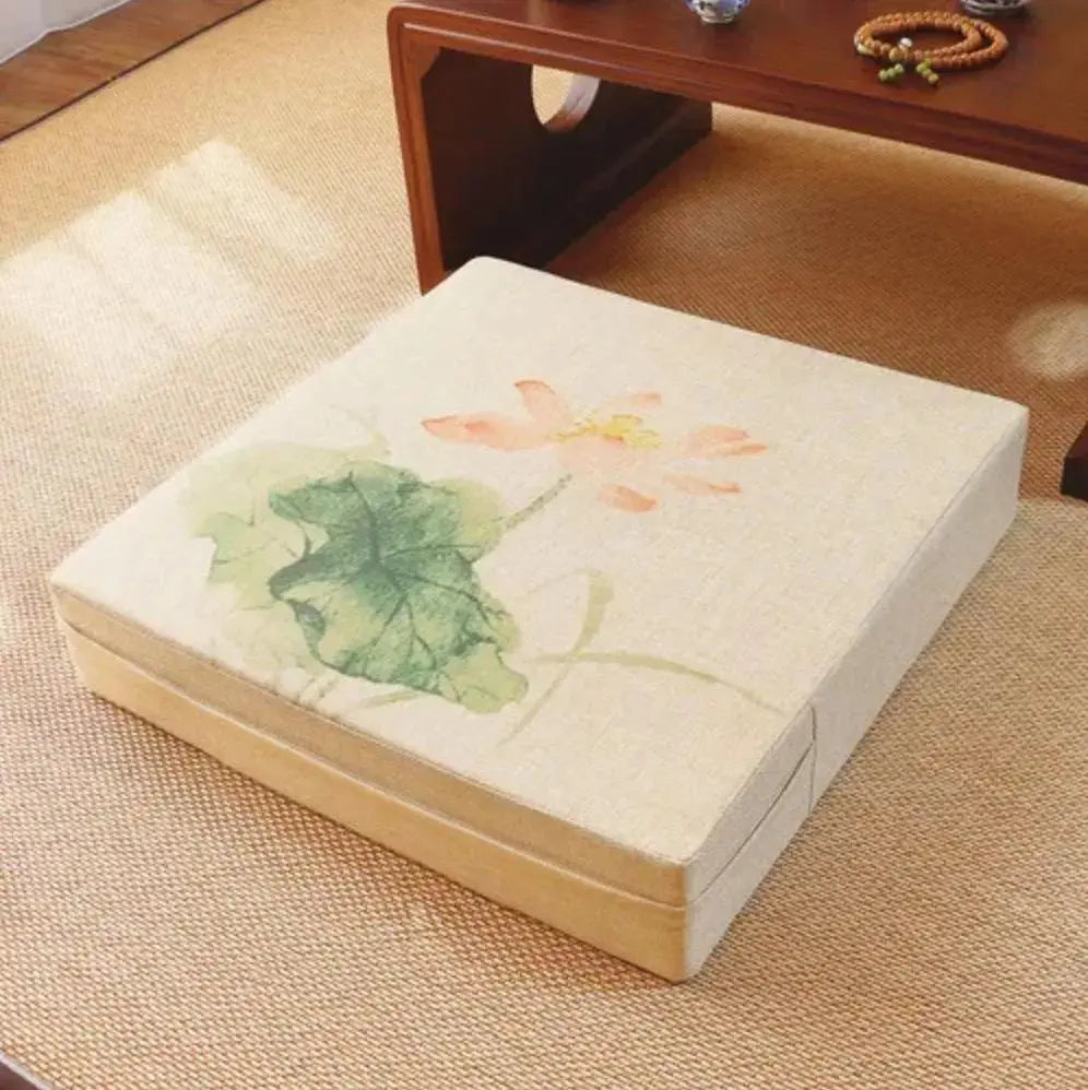Japanisches quadratisches Blumenkissen 'Ogaki' – Detail: weich, Dekokissen japanischen Stil