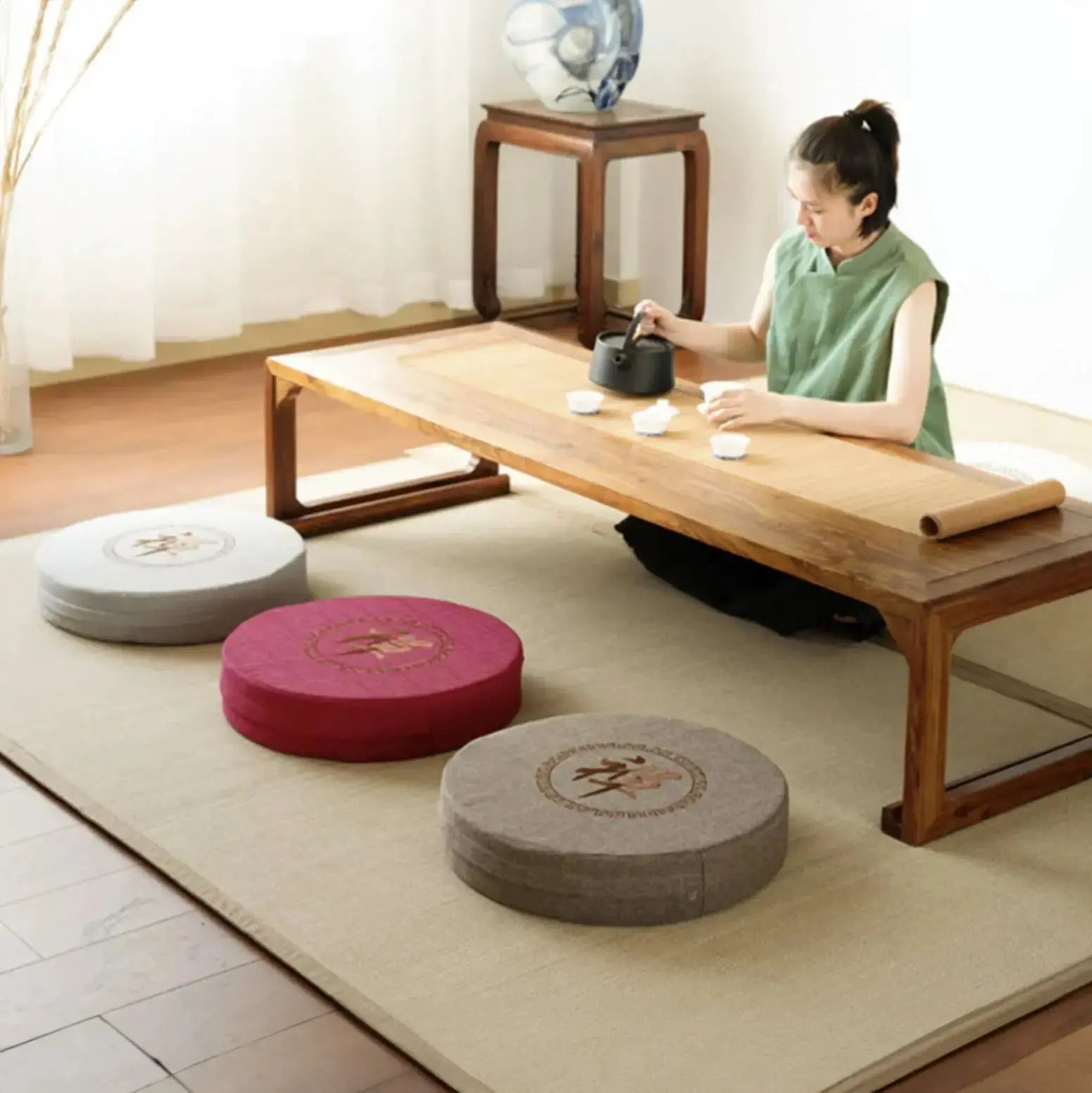 Rundes japanisches Meditationskissen 'Shusu' – Kissen im japanischen Stil für Unisex