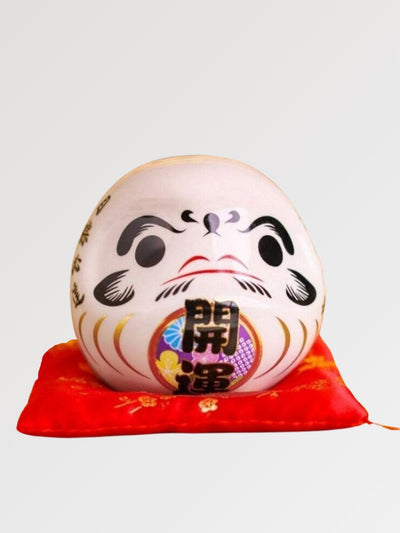 Daruma Spardose Weiß 'Glück' Kanji Kaiun