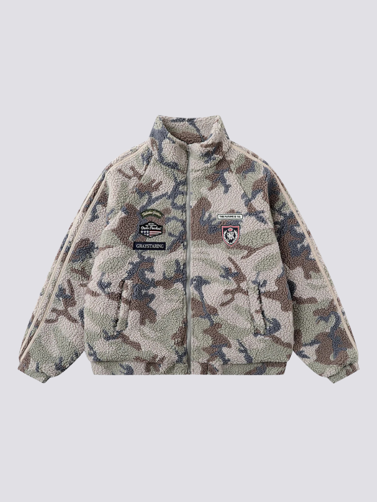 Camouflage Fleece Jacke – Sweatshirt im Streetwear-Stil für Herren und Damen