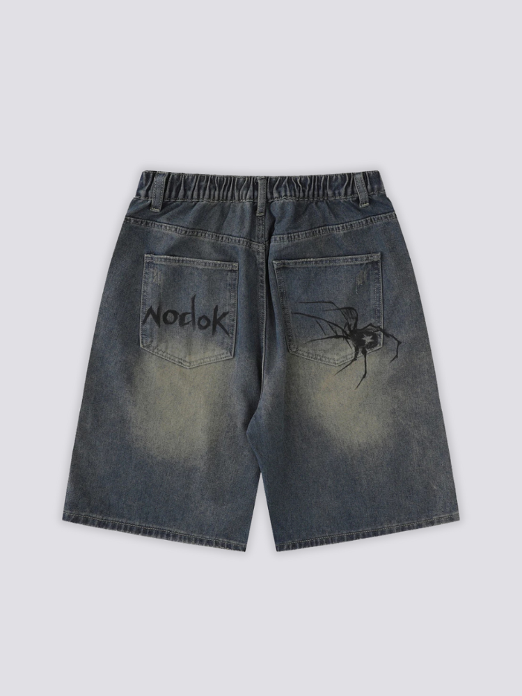 Spider Web Denim Shorts – kurz, Shorts im japanischen Design