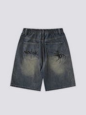 Spider Web Denim Shorts – kurz, Shorts im japanischen Design