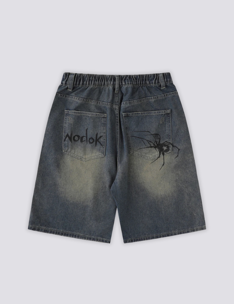 Spider Web Denim Shorts – kurz, Shorts im japanischen Design