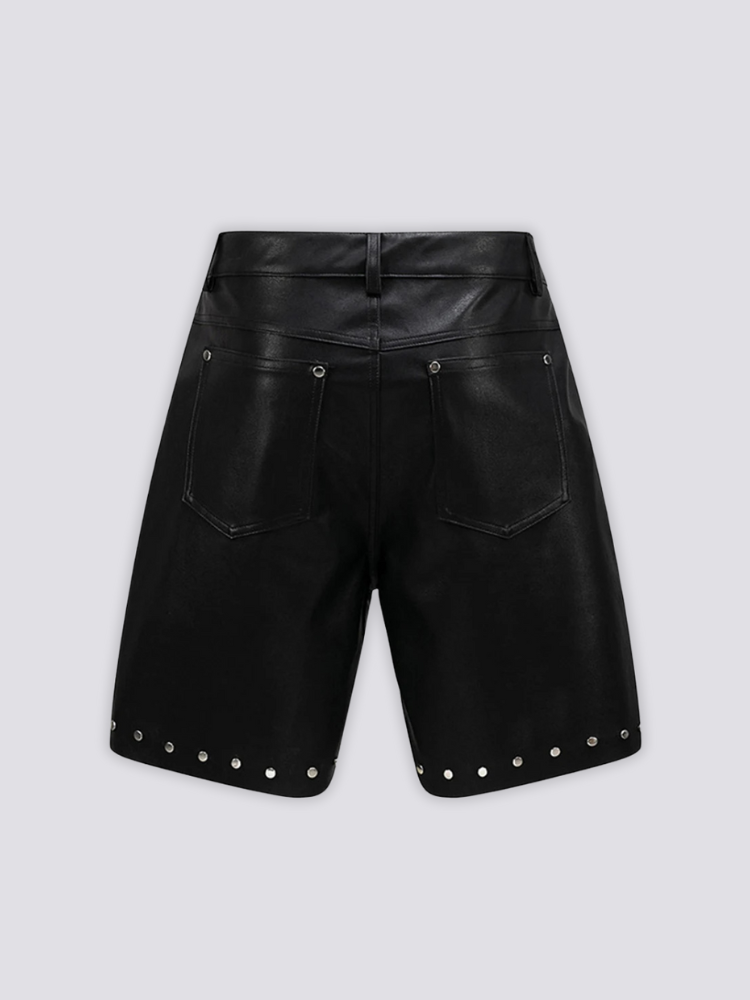 Schwarze Ledershorts – kurz, Shorts im japanischen Design