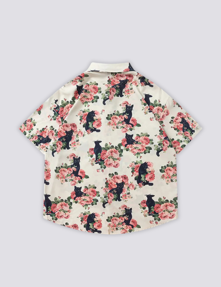 Shirt mit Katzenmuster – Langarm, Hemd im japanischen Design