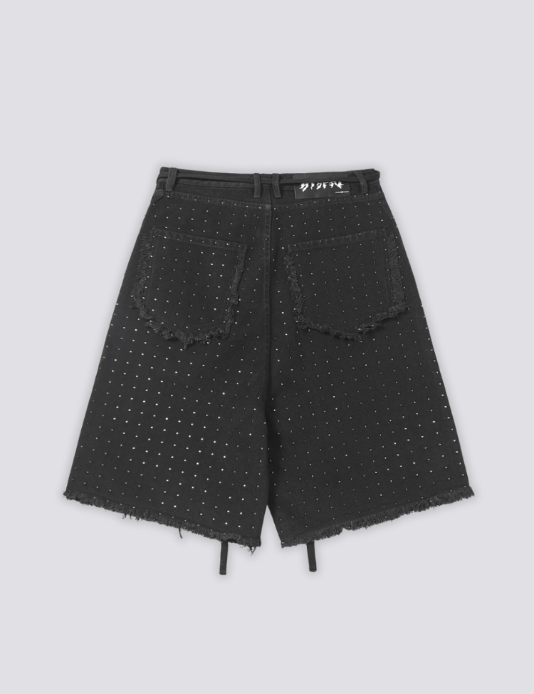 Strass-Denim-Shorts – kurz, Shorts im japanischen Design