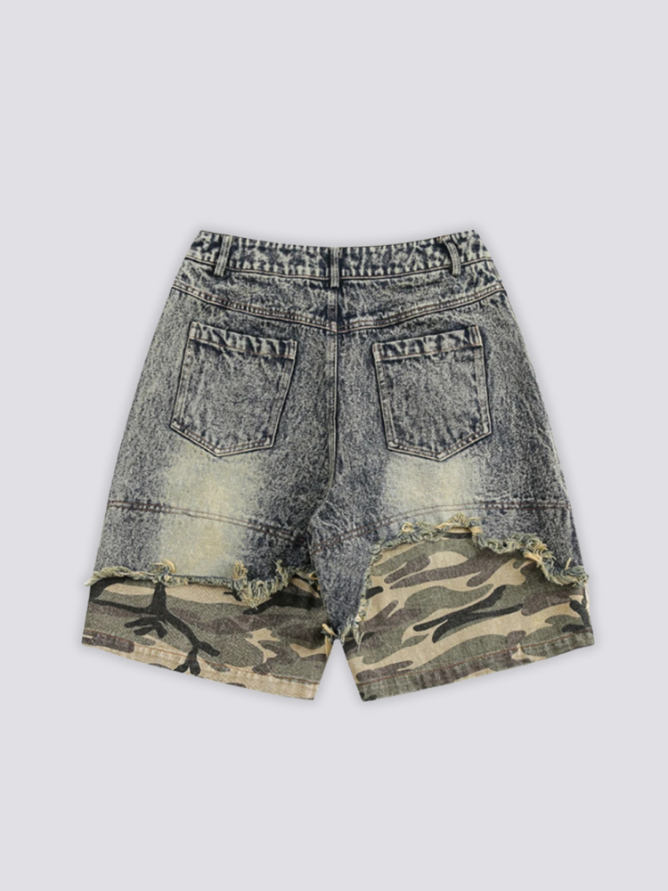 Camo Denim Shorts – kurz, Shorts im japanischen Design