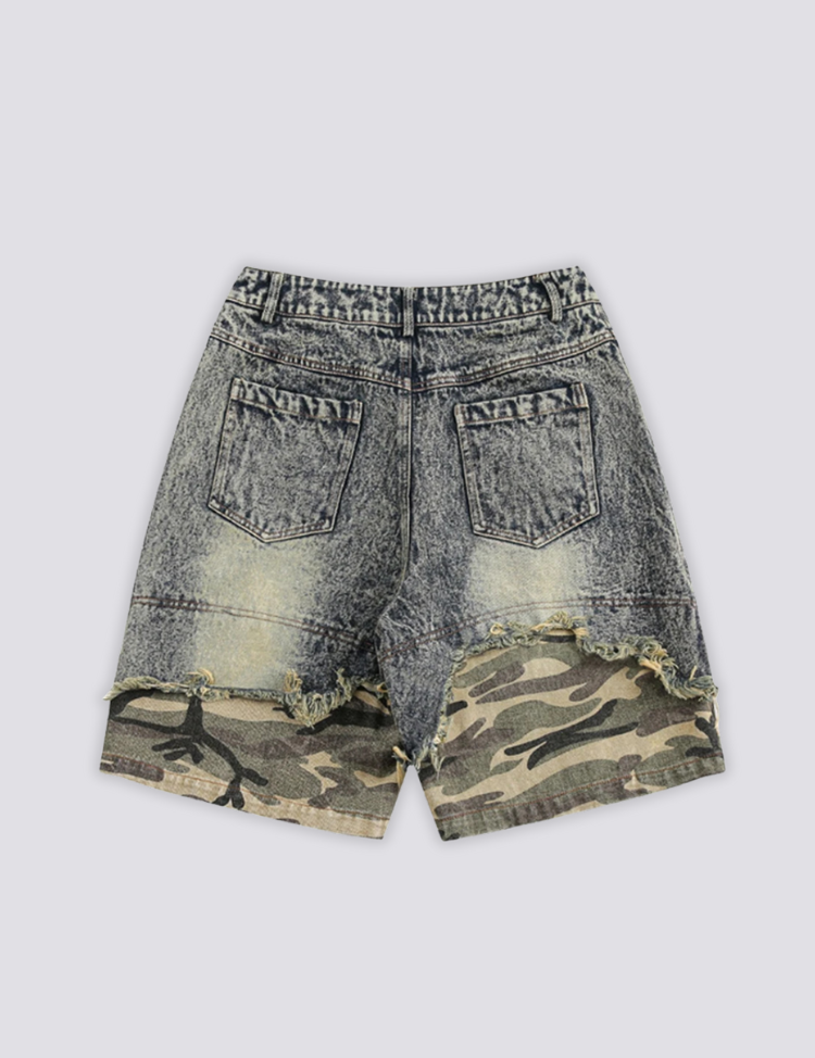 Camo Denim Shorts – kurz, Shorts im japanischen Design