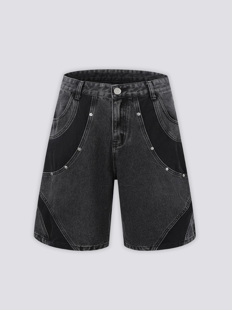 Zweifarbige Denim-Shorts – kurz, Shorts im japanischen Design