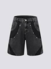 Zweifarbige Denim-Shorts – kurz, Shorts im japanischen Design