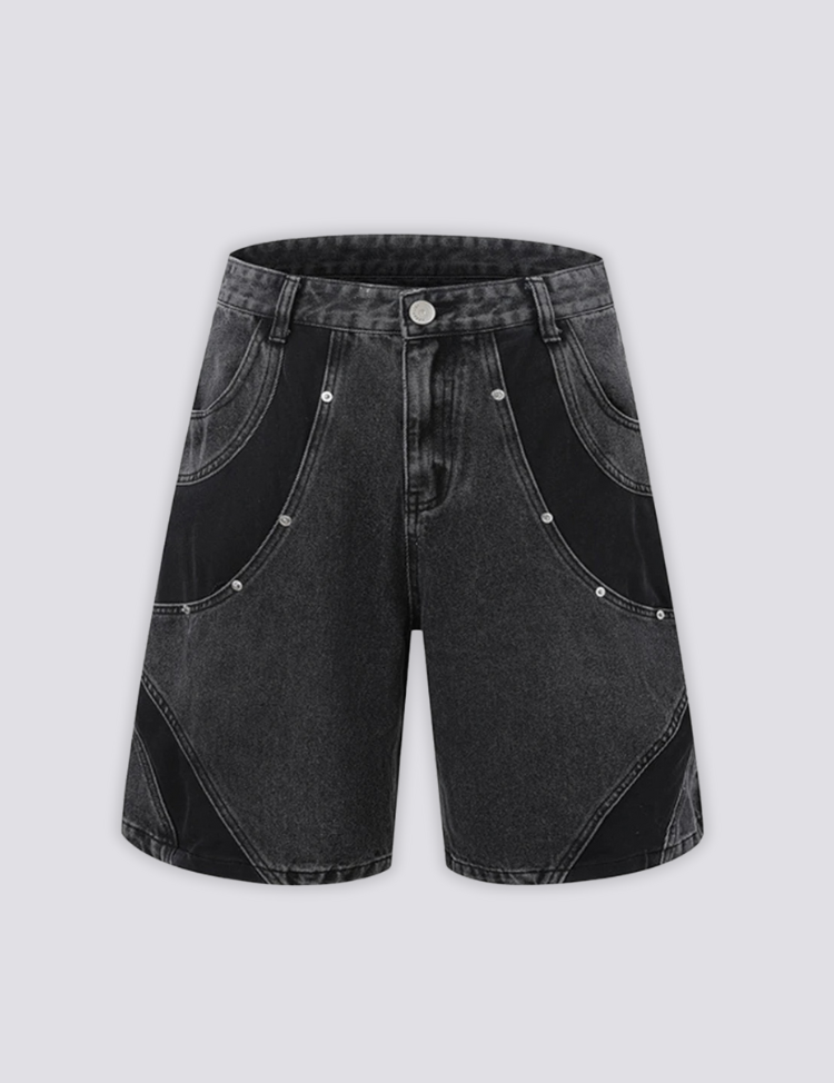 Zweifarbige Denim-Shorts – kurz, Shorts im japanischen Design