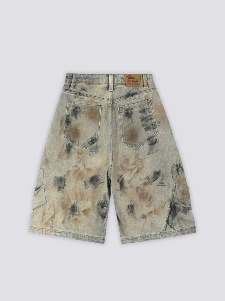 Acid Wash Denim Shorts – kurz, Shorts im japanischen Design