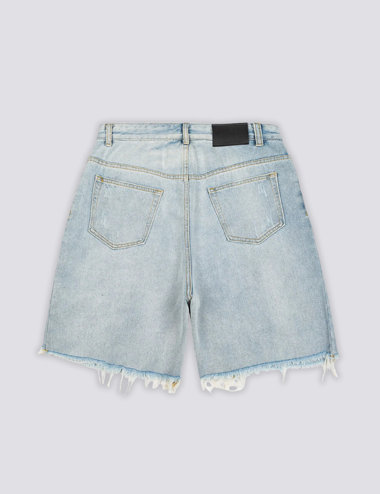 Leicht gewaschene Denim-Shorts – kurz, Shorts im japanischen Design