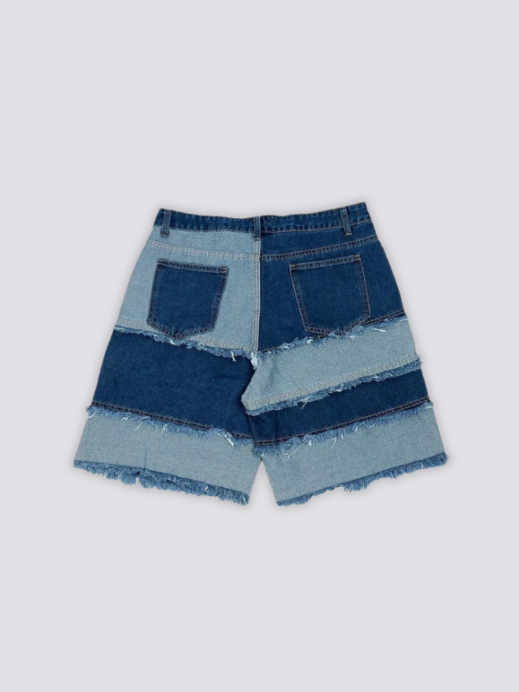 Ausgefranste Denim-Shorts – kurz, Shorts im japanischen Design