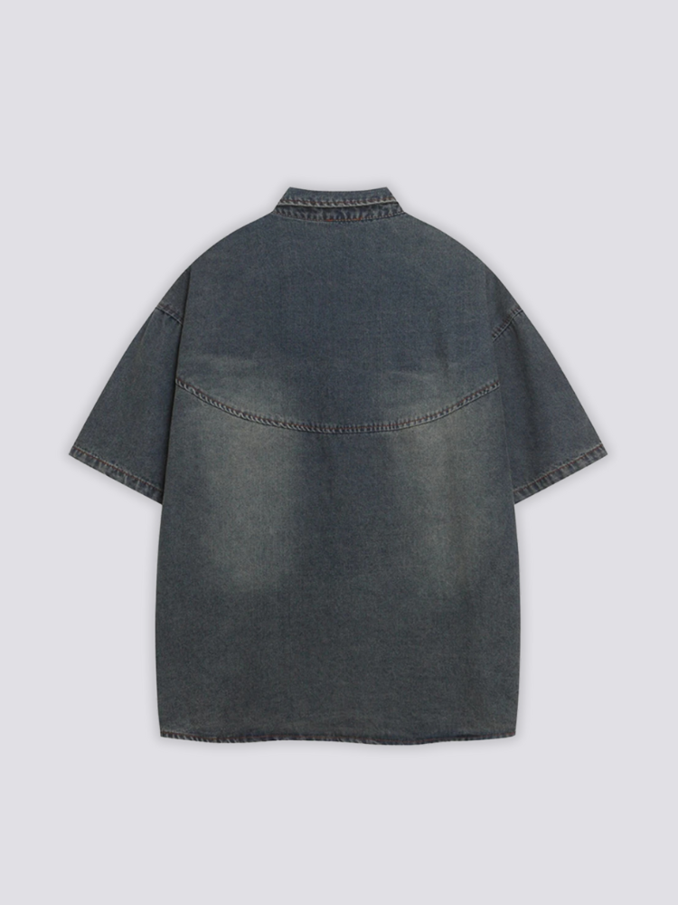 Denim-Hemd in Übergröße – Langarm, Hemd im japanischen Design