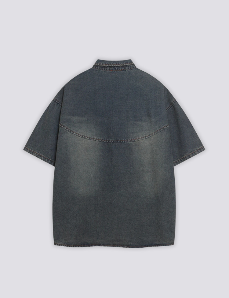 Denim-Hemd in Übergröße – Langarm, Hemd im japanischen Design