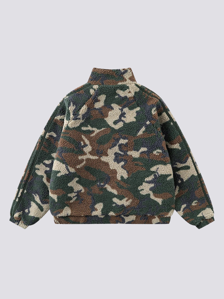 Camouflage Fleece Jacke – Detail: Rundhals, Sweatshirt japanischen Stil
