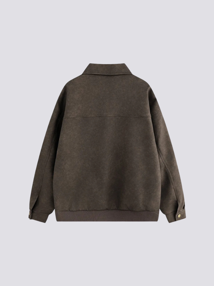 Braune Wildlederjacke – bestickt, Bomberjacke im japanischen Design