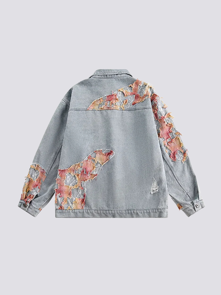 Mit Blumen bestickte Jeansjacke – bestickt, Bomberjacke im japanischen Design