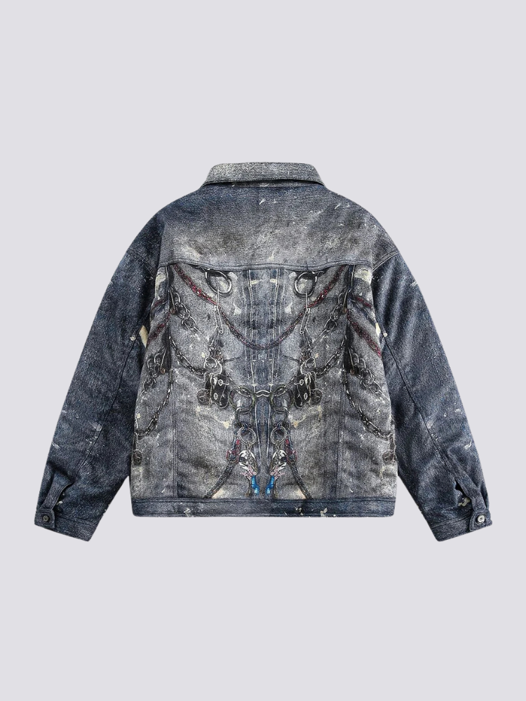 Denim Jacke Streetwear – bestickt, Bomberjacke im japanischen Design