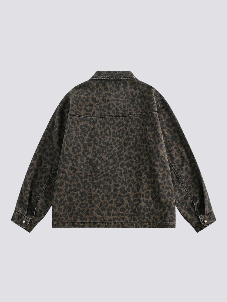 Leopard Denim Jacke – bestickt, Bomberjacke im japanischen Design