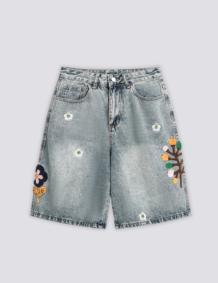 Bestickte Denim-Shorts – Shorts im Streetwear-Stil für Herren und Damen