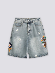 Bestickte Denim-Shorts - 刺繍