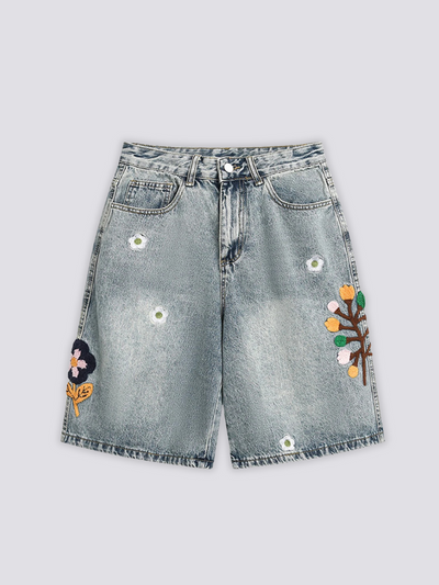 Bestickte Denim-Shorts - 刺繍
