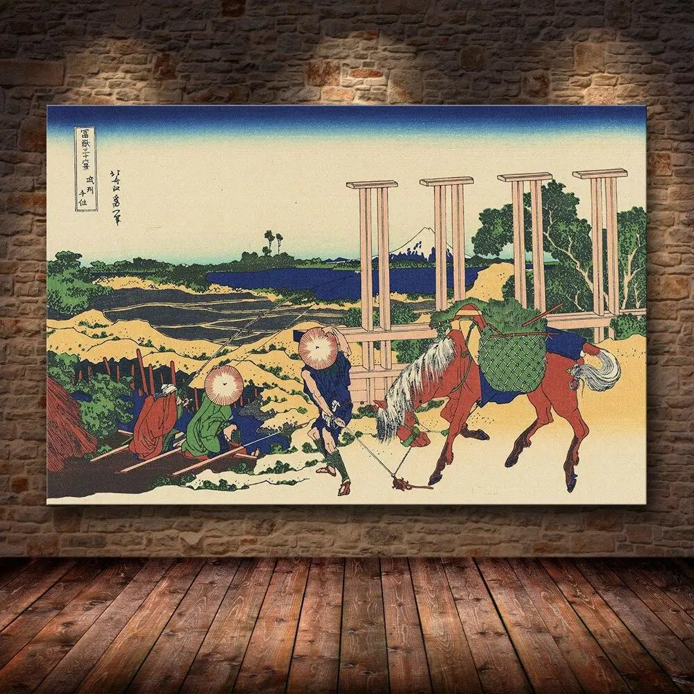 Japanischer Holzschnitt mit Pferd 'Umakishi' – Wandbild im japanischen Stil für Unisex