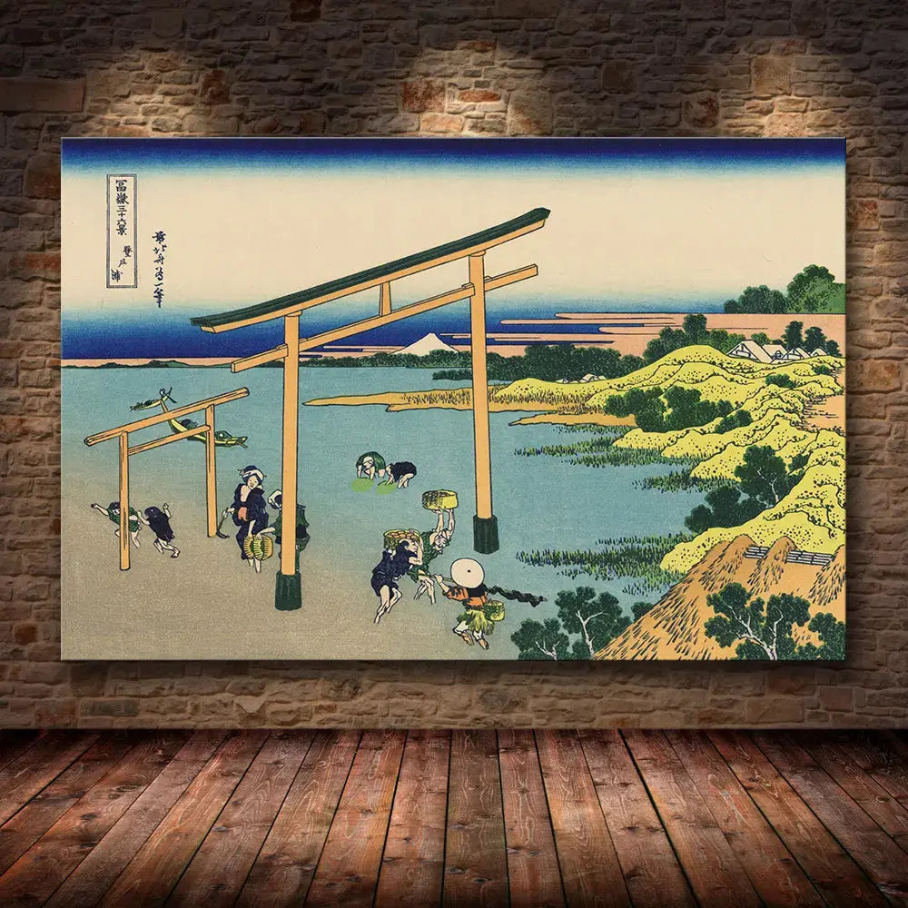 Japanischer Frühlings-Holzschnitt 'Torii' – Wandbild im japanischen Stil für Unisex