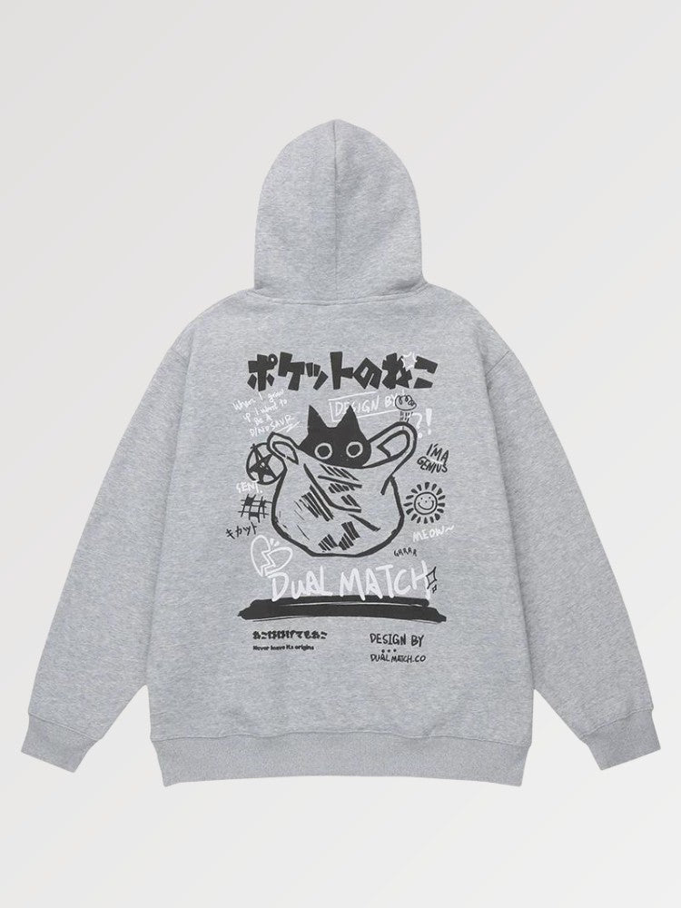 Kapuzenpullover im japanischen Stil 'Cat Fury' – Hoodie im Streetwear-Stil für Herren und Damen