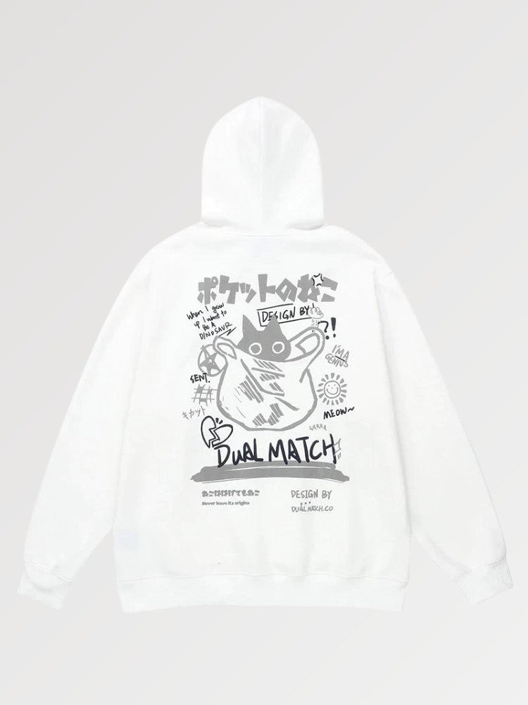 Kapuzenpullover im japanischen Stil 'Cat Fury' – Oversize, Hoodie im japanischen Design