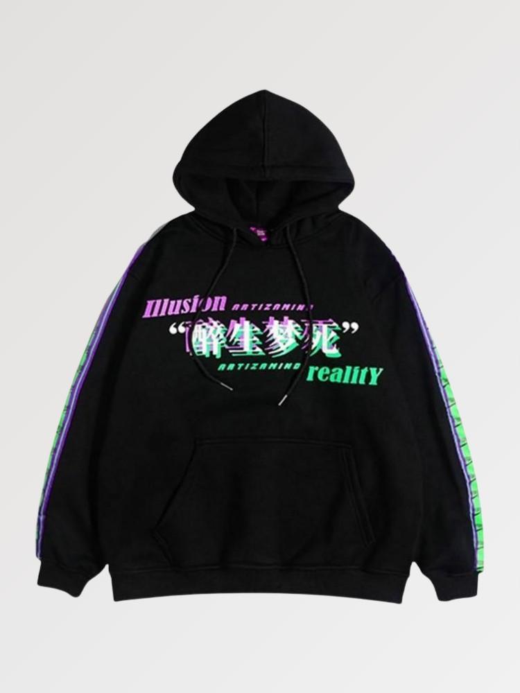 Kapuzenpullover mit japanischen Schriftzeichen 'Glitch' – Hoodie im Streetwear-Stil für Herren und Damen