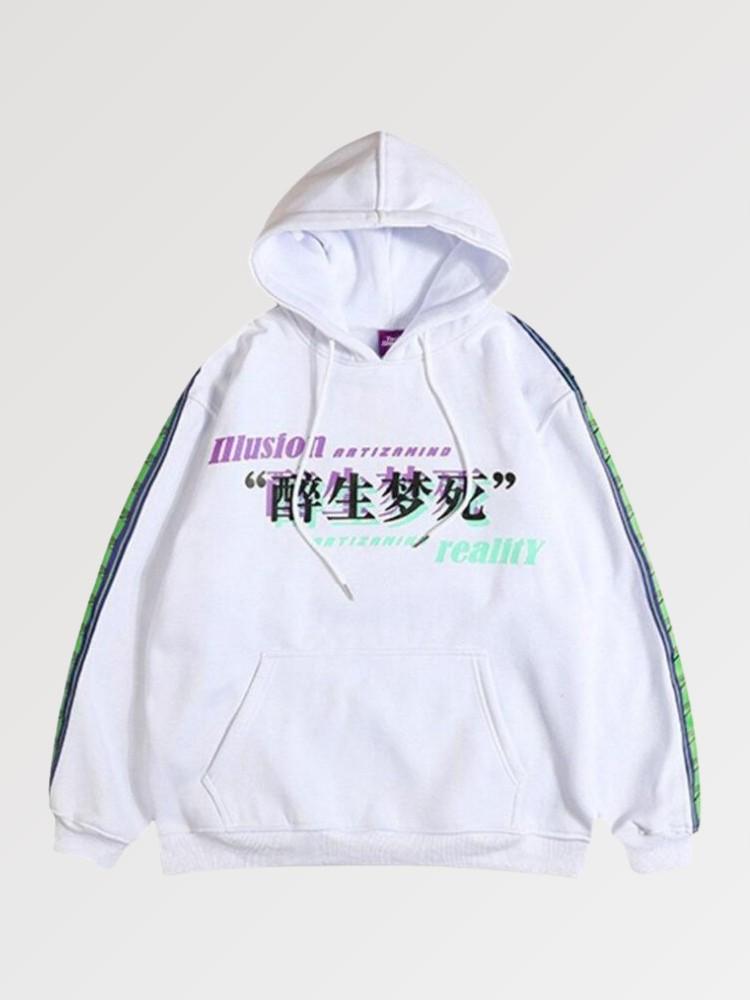 Kapuzenpullover mit japanischen Schriftzeichen 'Glitch' – Oversize, Hoodie im japanischen Design