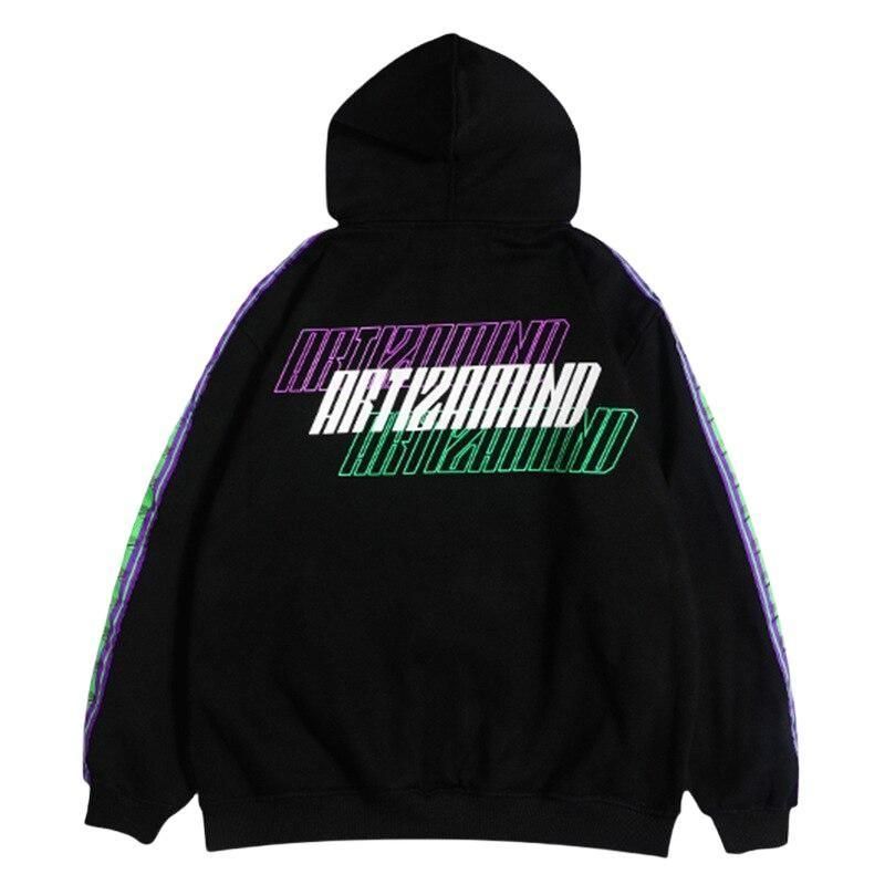 Kapuzenpullover mit japanischen Schriftzeichen 'Glitch' – Hoodie für Winter und Herbst, Premium-Qualität