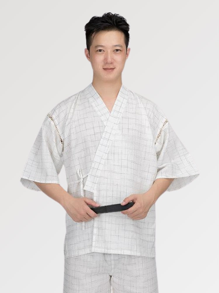 Weißer Jinbei für Männer 'Samura Set' – Kimono im traditionellen japanischen Stil für Herren und Damen
