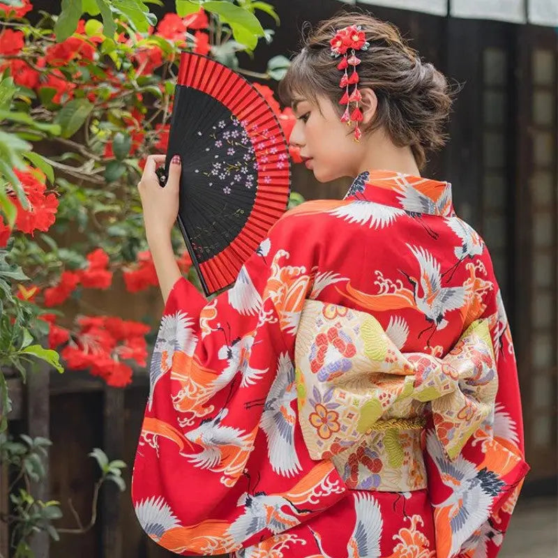 Japanischer Damen-Kimono 'Shinjuku' – mit Obi: detailreicher Kimono im japanischen Stil