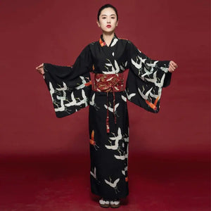 Schwarzer japanischer Damen-Kimono 'Hanaé'