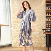 Langer japanischer Kimono-Pyjama Grau – Morgenmantel im japanischen Stil für Herren und Damen