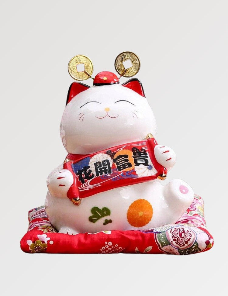 Maneki Neko Spardose 'Okami Ribbon' – Figur im japanischen Stil für Unisex