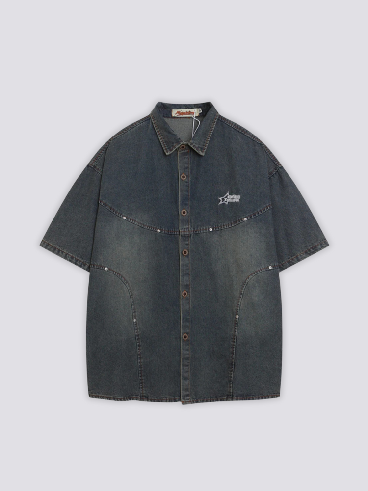 Denim-Hemd in Übergröße – Hemd im japanischen Stil für Herren