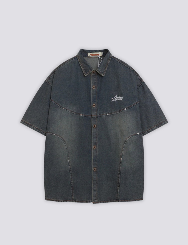 Denim-Hemd in Übergröße – Hemd im japanischen Stil für Herren