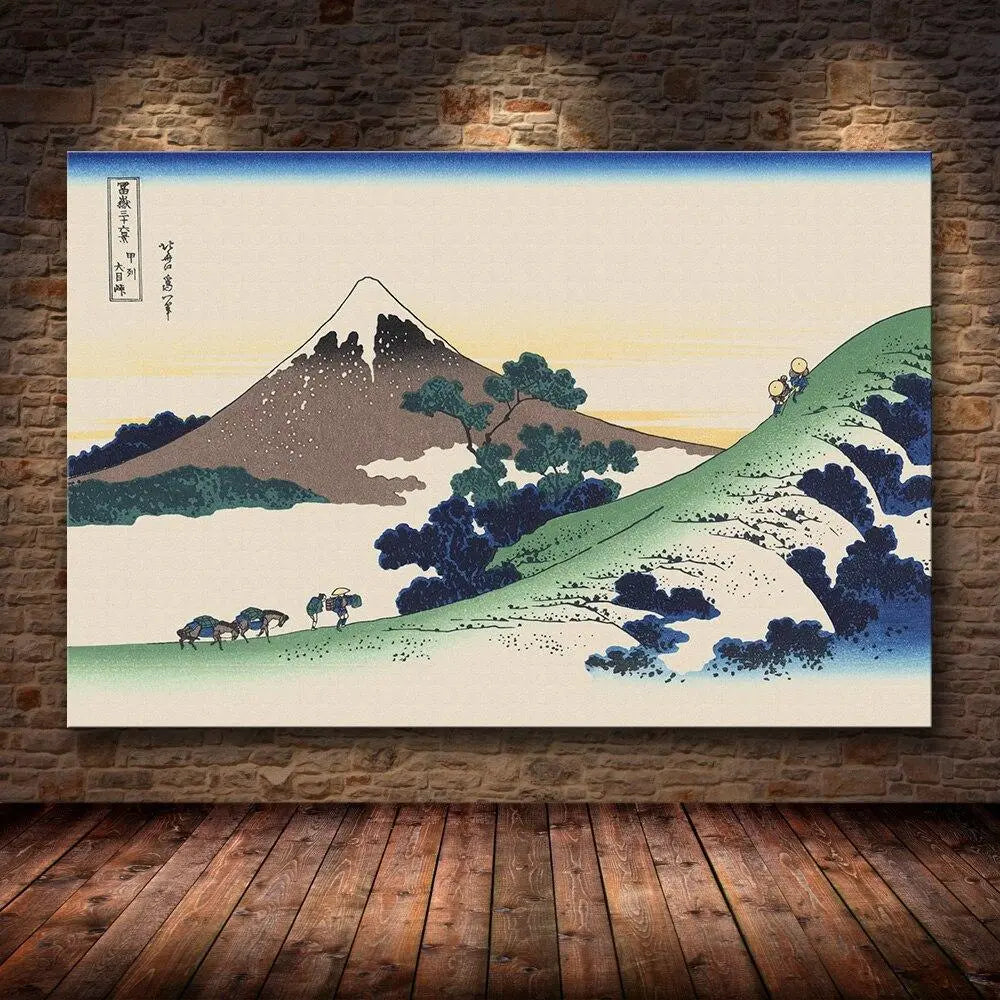 Japanischer Landschafts-Holzschnitt 'Okami' – Wandbild im japanischen Stil für Unisex