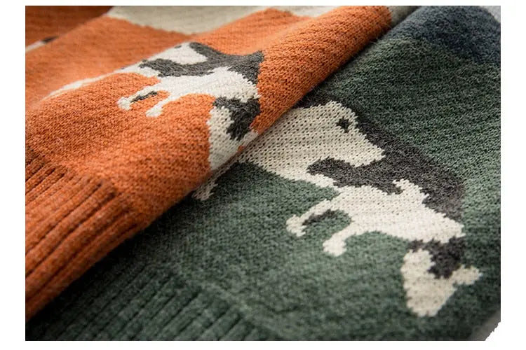 Pullover der japanischen Marke 'Cow-Juku' – Nahaufnahme Pullover mit japanischem Motiv