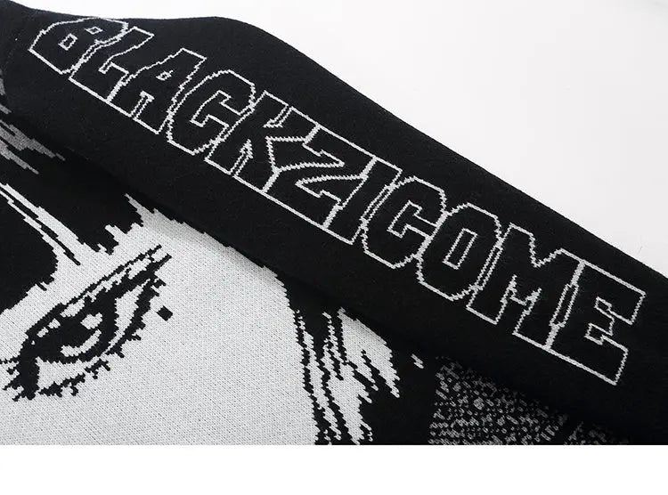 Herrenpullover im japanischen Stil 'Blackzicome' – Detail: Rundhals, Sweatshirt japanischen Stil