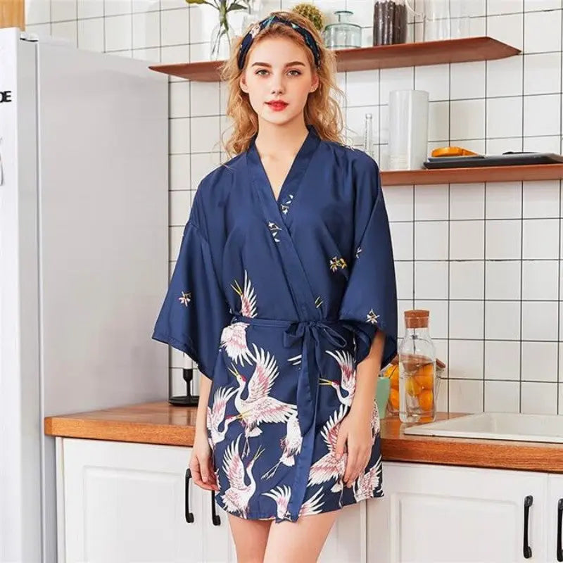 Blauer japanischer Pyjama im Kimono-Stil – Morgenmantel im japanischen Stil für Herren und Damen