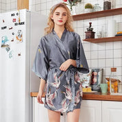 Grauer japanischer Pyjama im Kimono-Stil – Morgenmantel im japanischen Stil für Herren und Damen